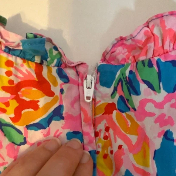 Lilly Pulitzer Ruffle Vibrant Floral Dress in Blue and Pink Size 8 Summer Beach - Picture 10 of 10